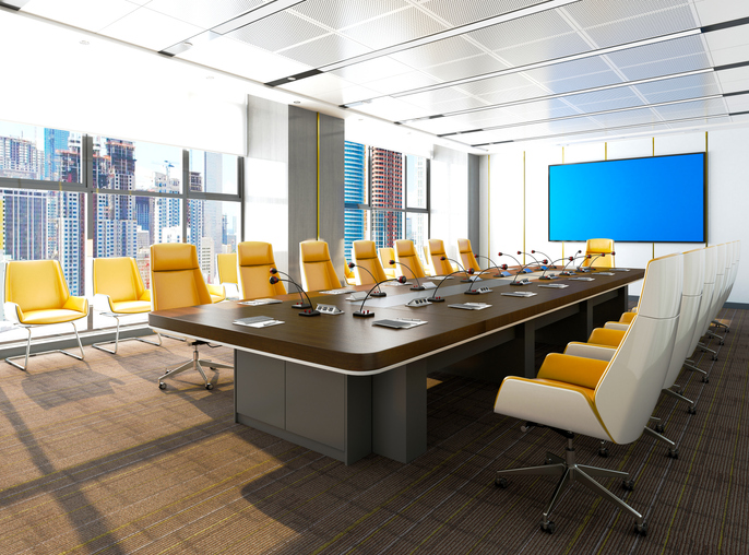 3d render. Modern meeting room interior. Audio-Video Device Installation